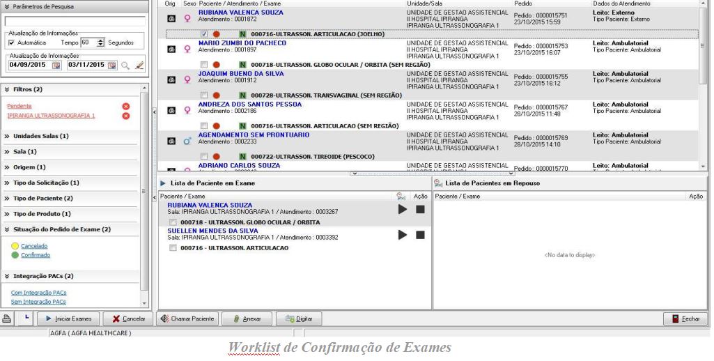 Tela de Worklist de Confirmação de Exames