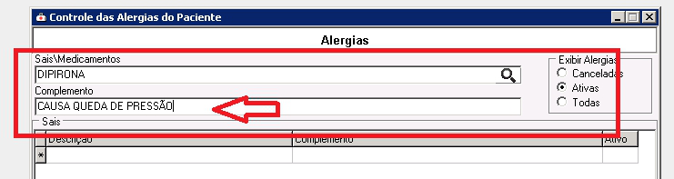 Visualização de Alergias